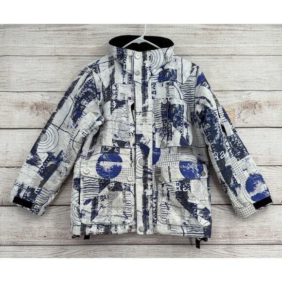 Triple Nickel Barcode Print Snowboard Jacket Youth Boys Size 10 White Blue Black - Picture 1 of 16